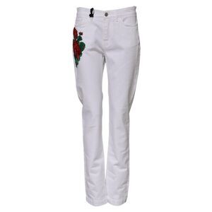 Dolce & Gabbana White Floral Sequined Embroid GIRLY Denim Women's Jeans